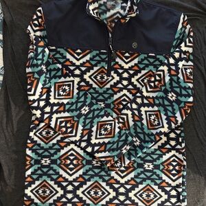 Roper Polar Fleece Aztec Print Youth 1/4 zip Pullover